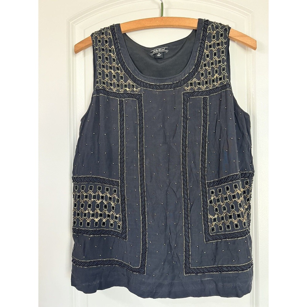 Lucky Brand Beaded Crepe Tank Black Small‎ Retails $129 Embellished Womens Top